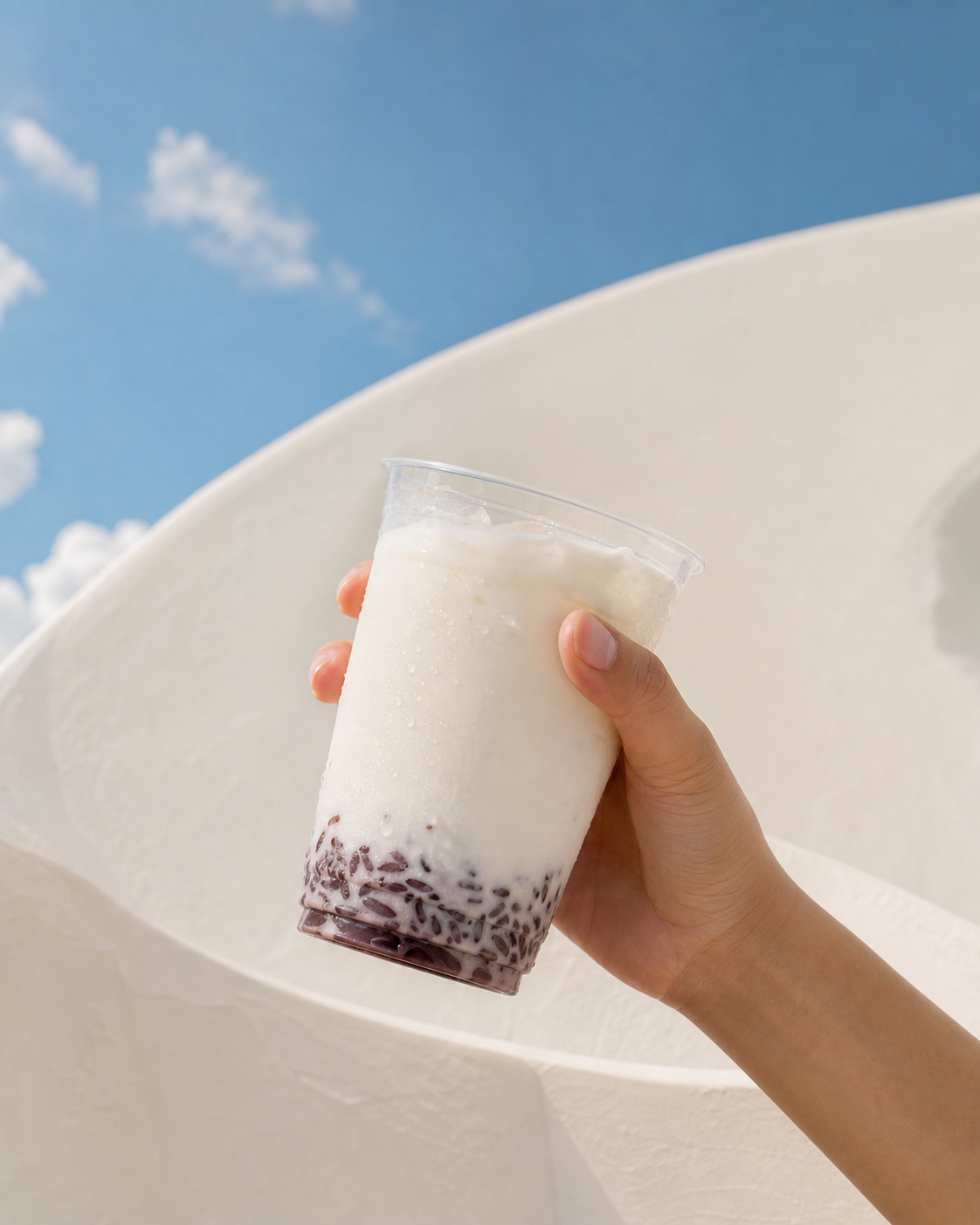 Purple rice yogurt enjoyed in the sunshine
