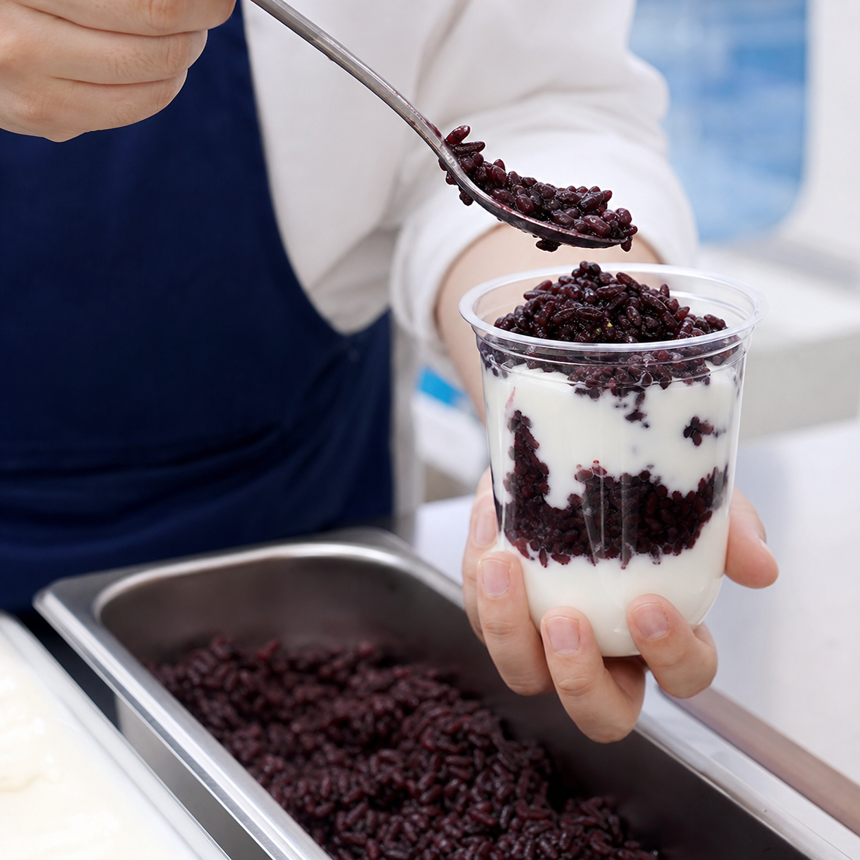 Purple rice prepared fresh with cultured yogurt