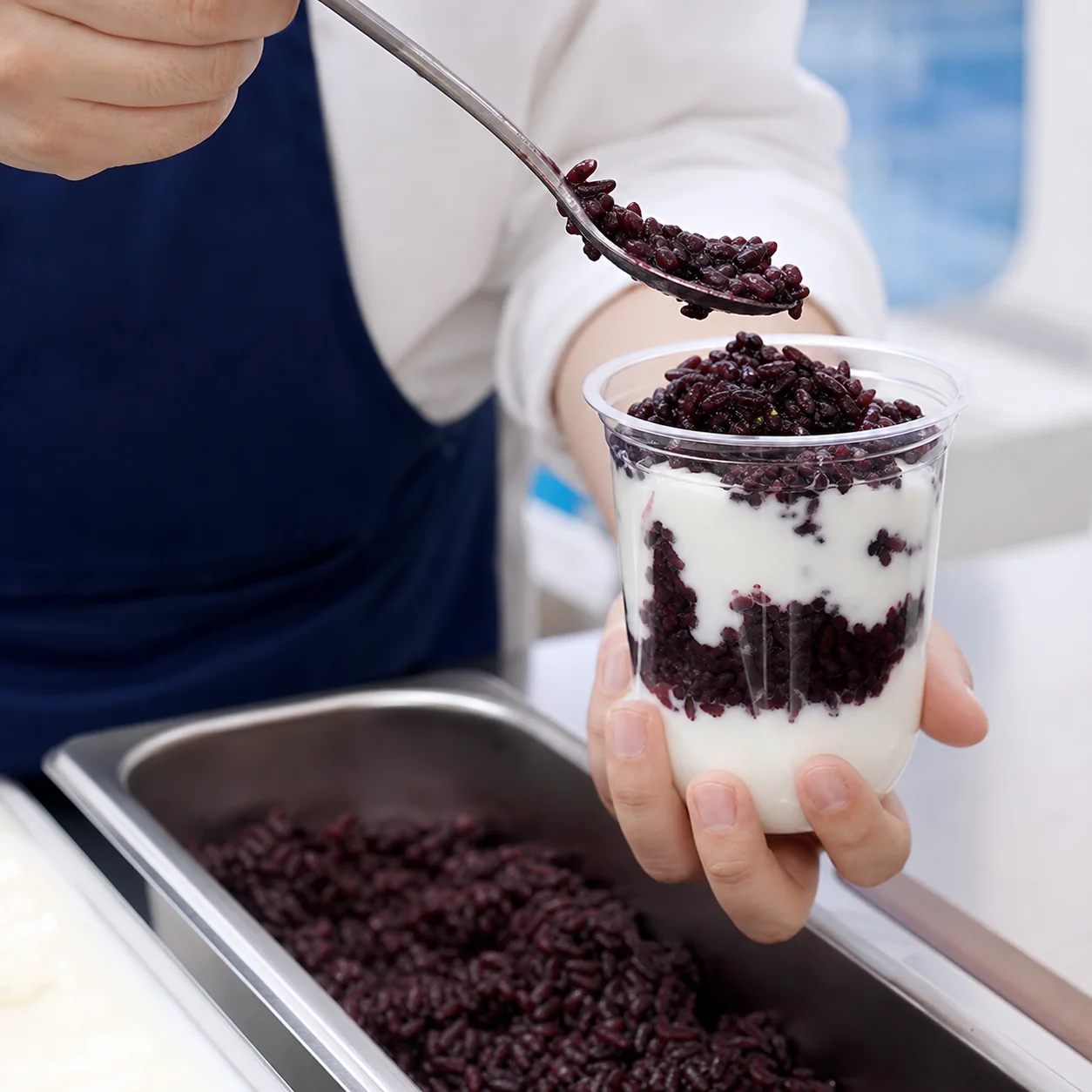 Purple rice prepared fresh with cultured yogurt